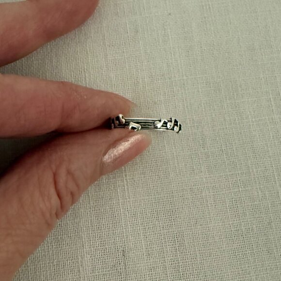 Sterling Silver Plated 925 Adjustable Music Note Ring Unique Staff Design Band M - Picture 7 of 8